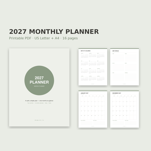 2027 Monthly Planner – Printable Calendar PDF