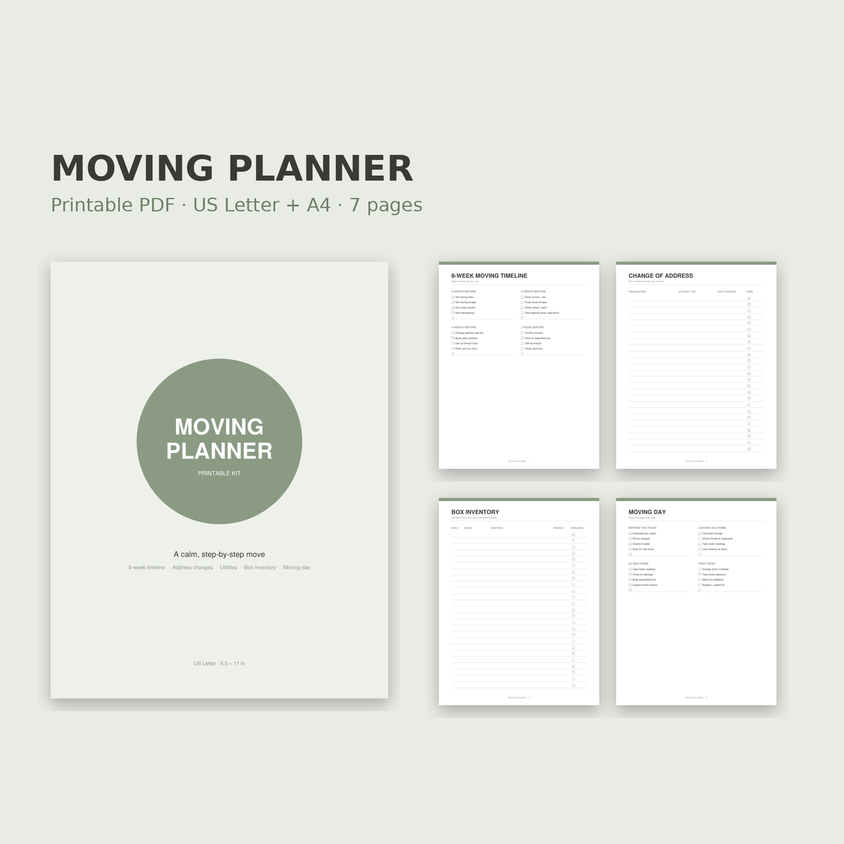 Moving Planner – Printable Moving Checklist & Box Inventory
