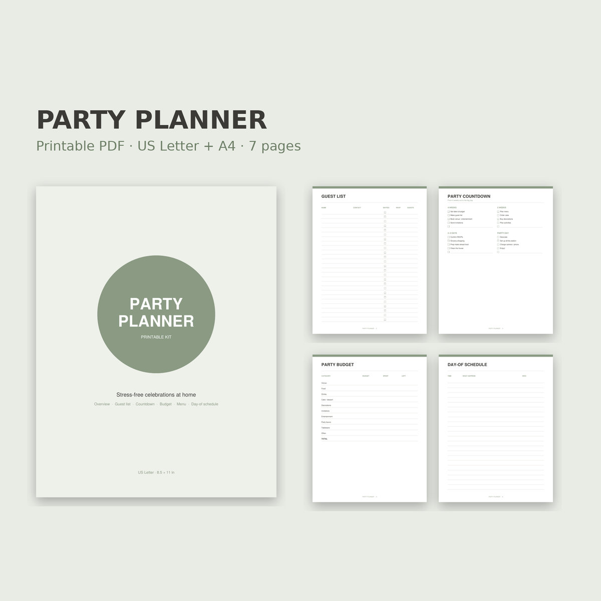 Party Planner – Printable Guest List, Budget & Party Checklist