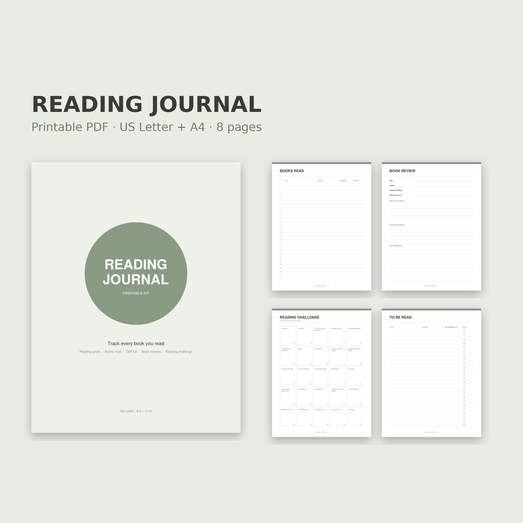 Reading Journal – Printable Book Tracker & Reading Challenge