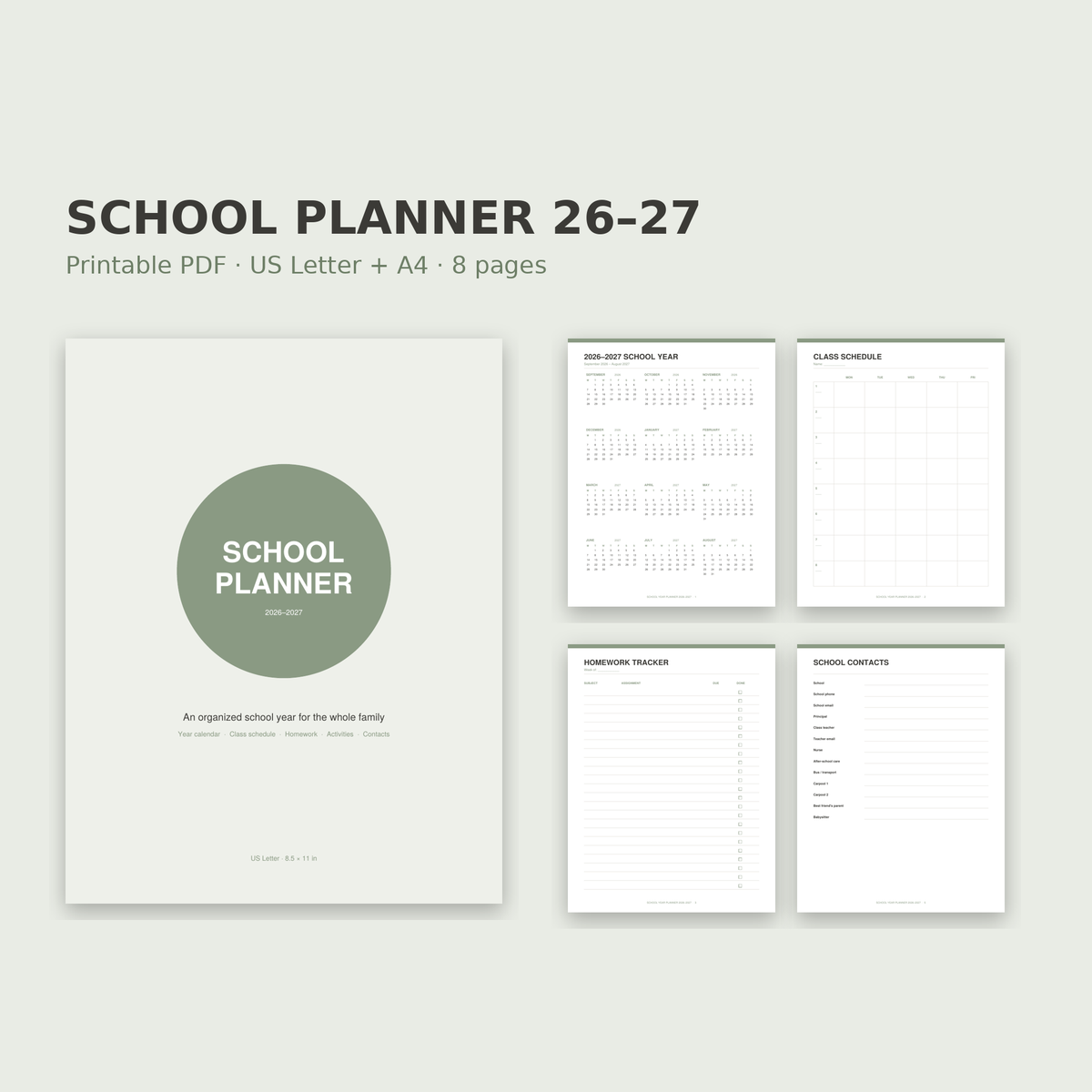 School Year Planner 2026–2027 – Printable Family School Organizer