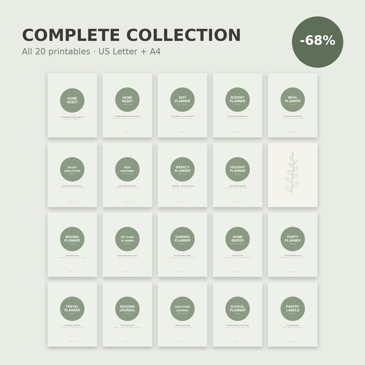 Complete Collection – all 20 Sage Glow printables