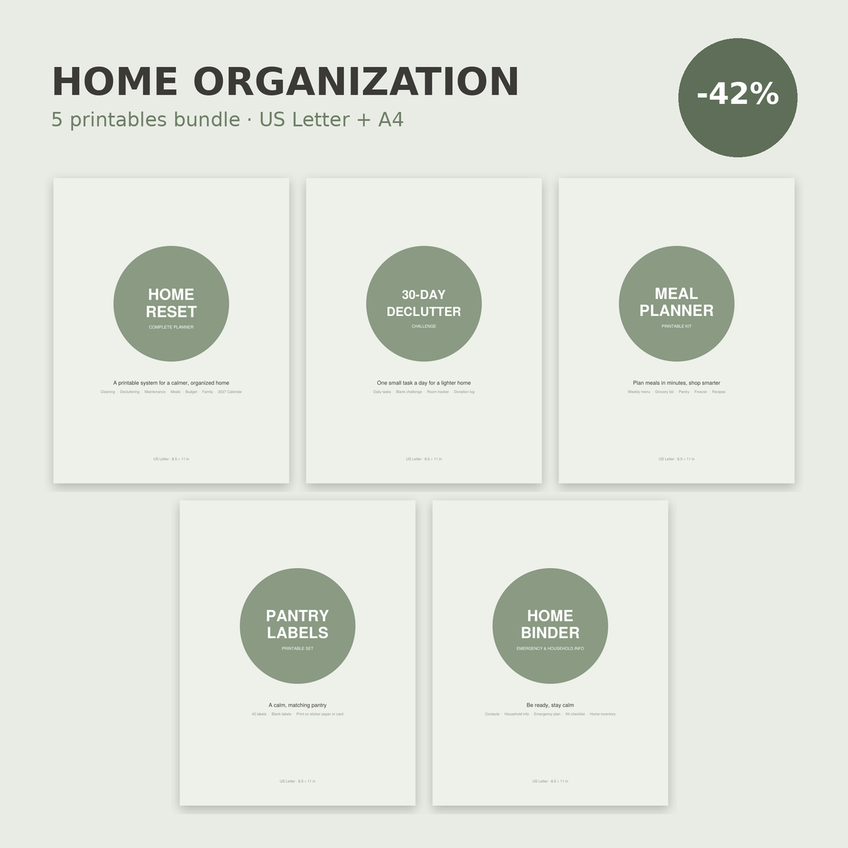 Home Organization Bundle – 5 printables