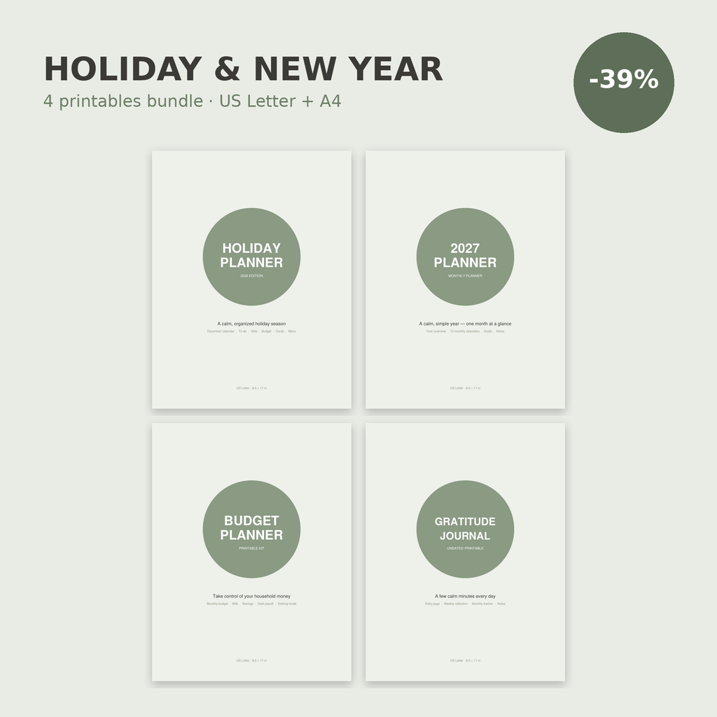 Holiday & New Year Bundle – 4 Printable Planners