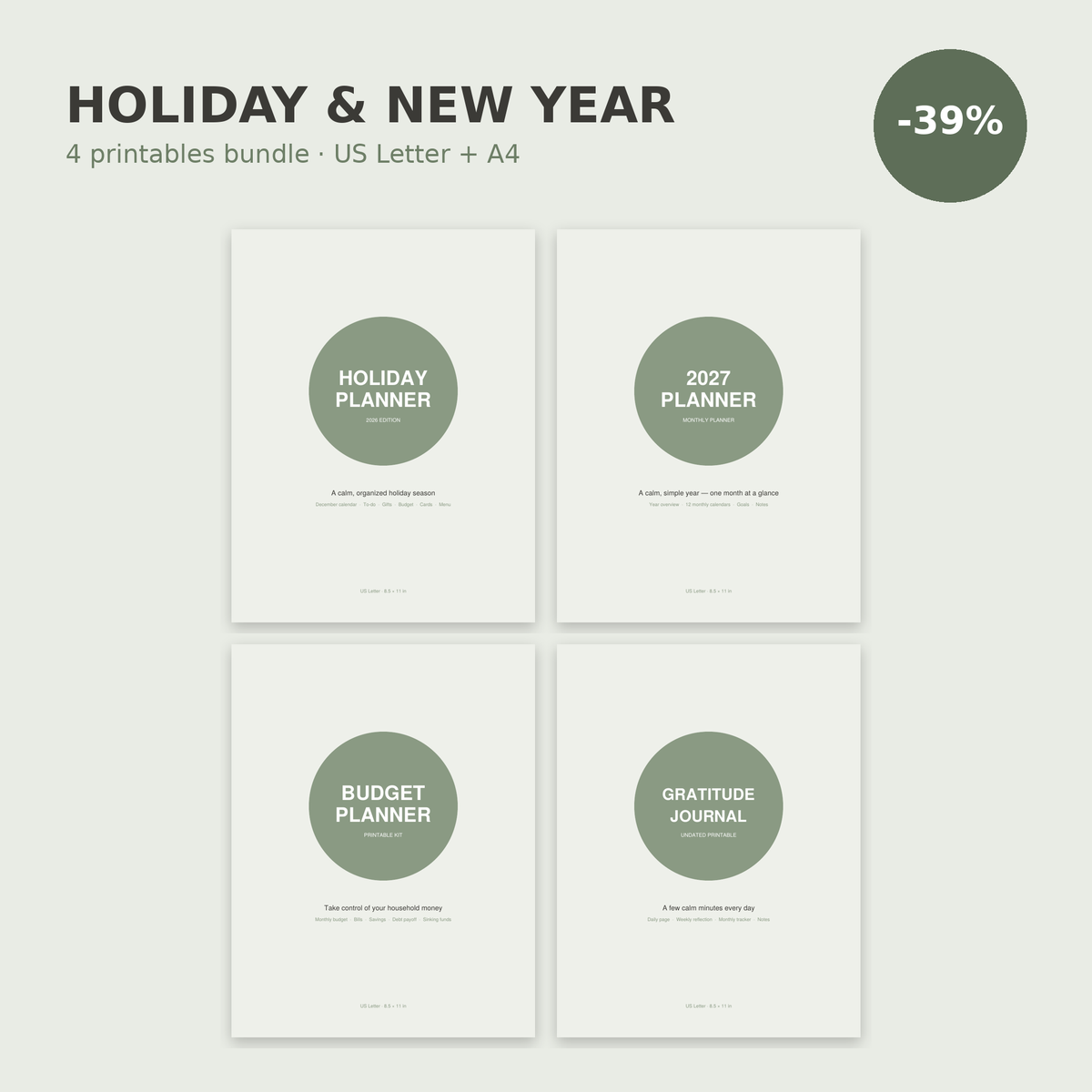 Holiday & New Year Bundle – 4 Printable Planners