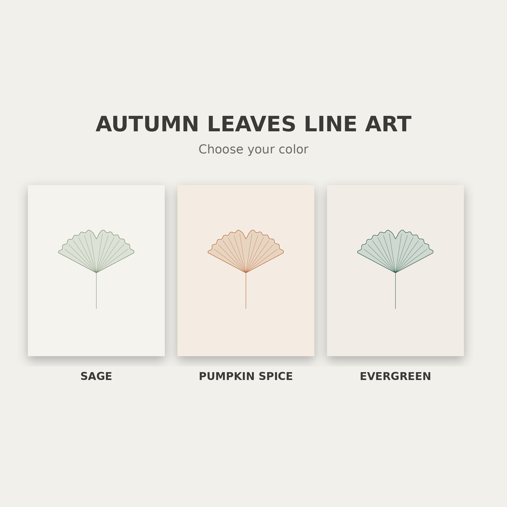 Autumn Leaves Line Art – Set of 3 Printable Fall Wall Prints
