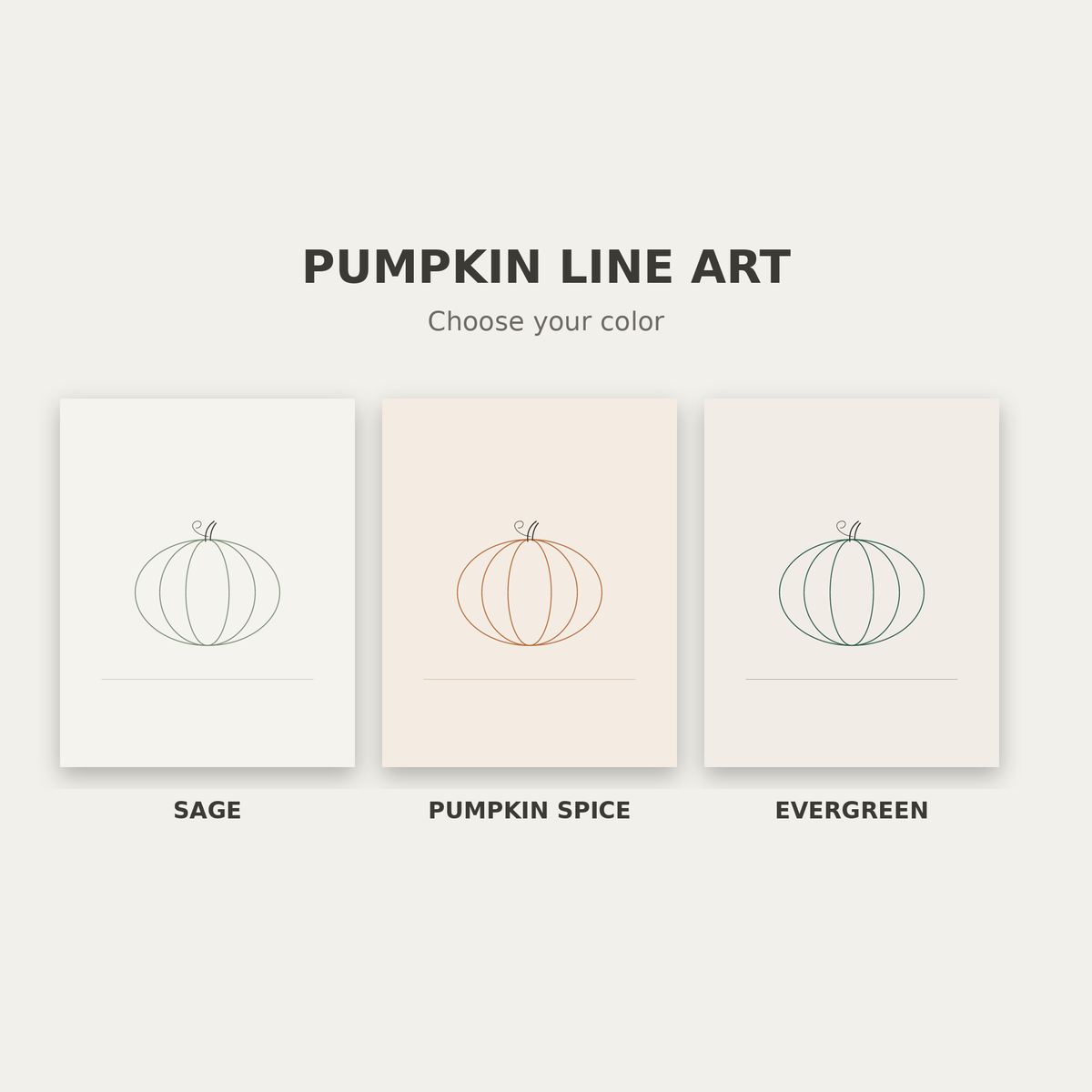 Pumpkin Line Art – Set of 3 Printable Fall Wall Prints