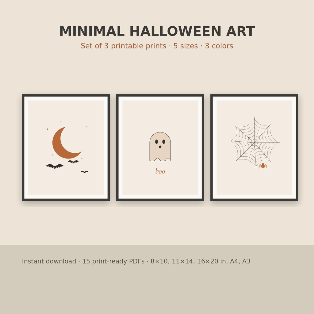 Minimal Halloween Art – Set of 3 Printable Wall Prints