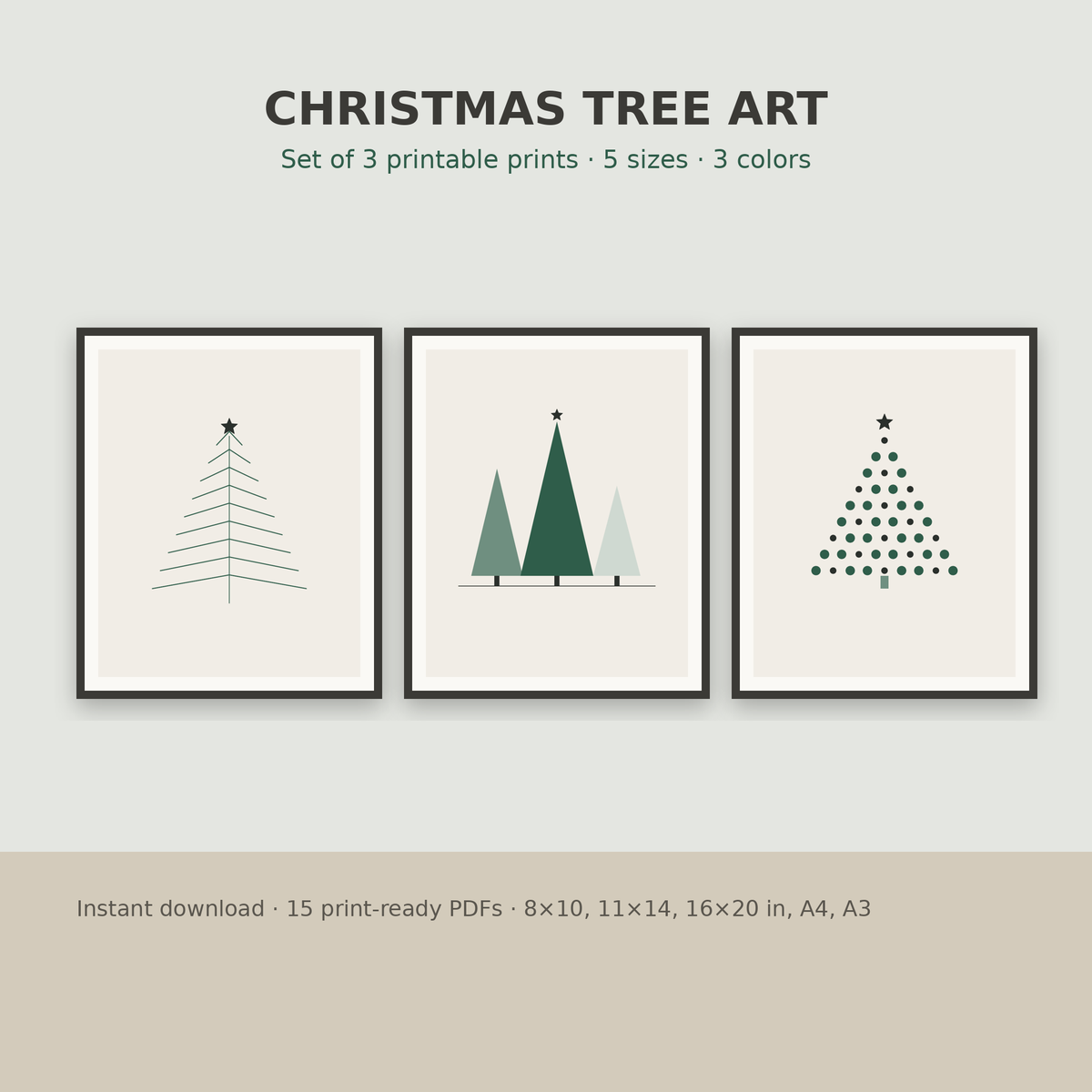 Minimalist Christmas Tree Art – Set of 3 Printable Wall Prints
