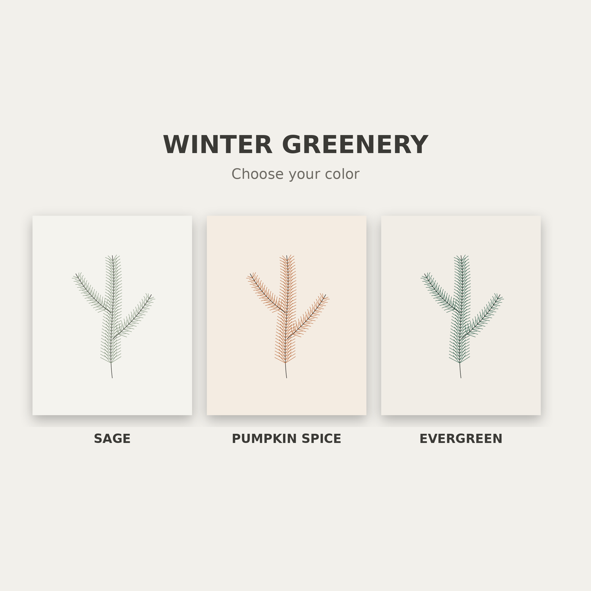 Winter Greenery Line Art – Set of 3 Printable Christmas Prints