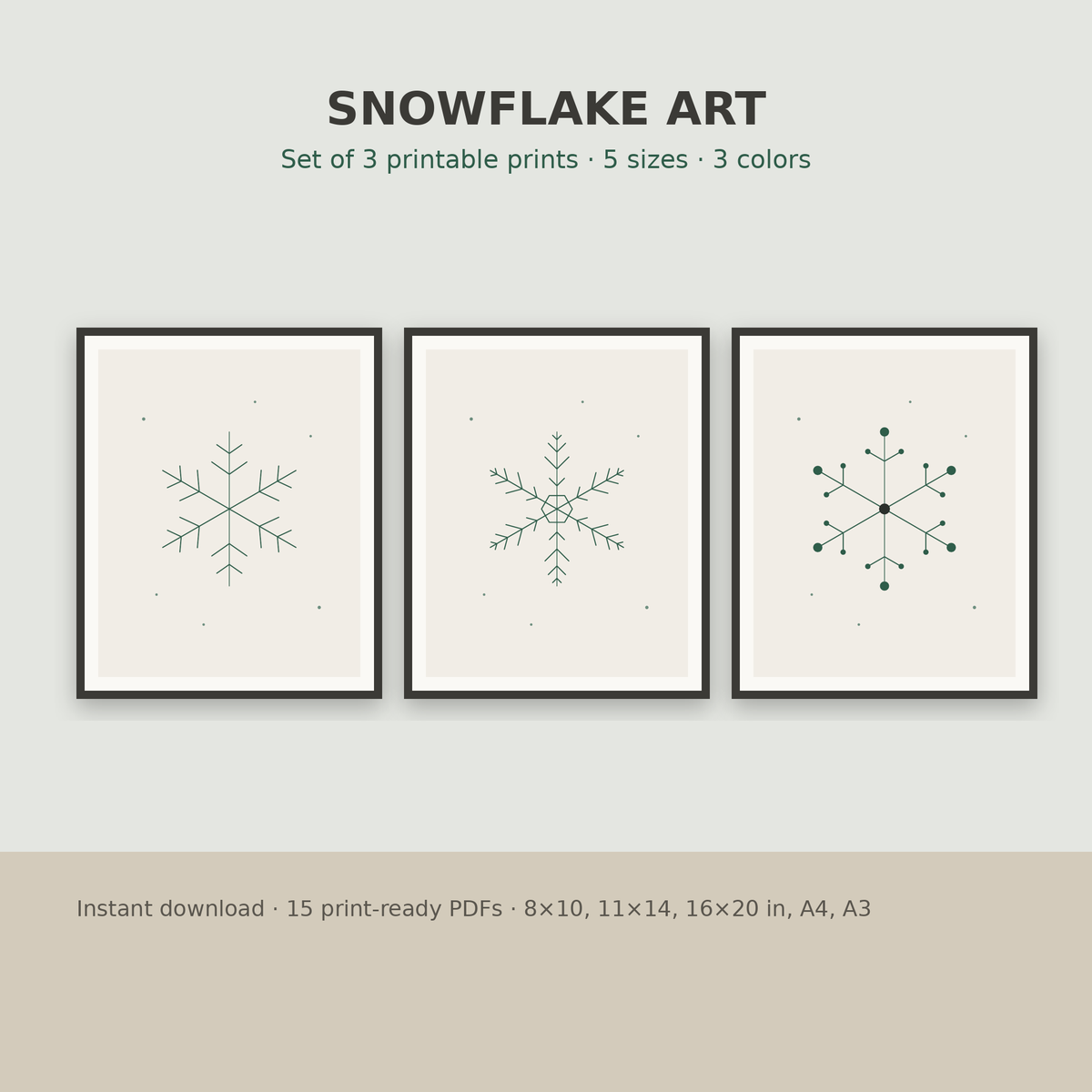 Snowflake Art – Set of 3 Printable Minimalist Winter Prints