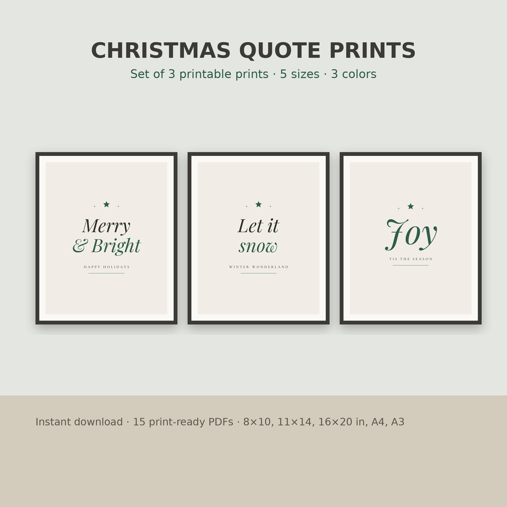Christmas Quote Prints – Set of 3 Printable Holiday Wall Art