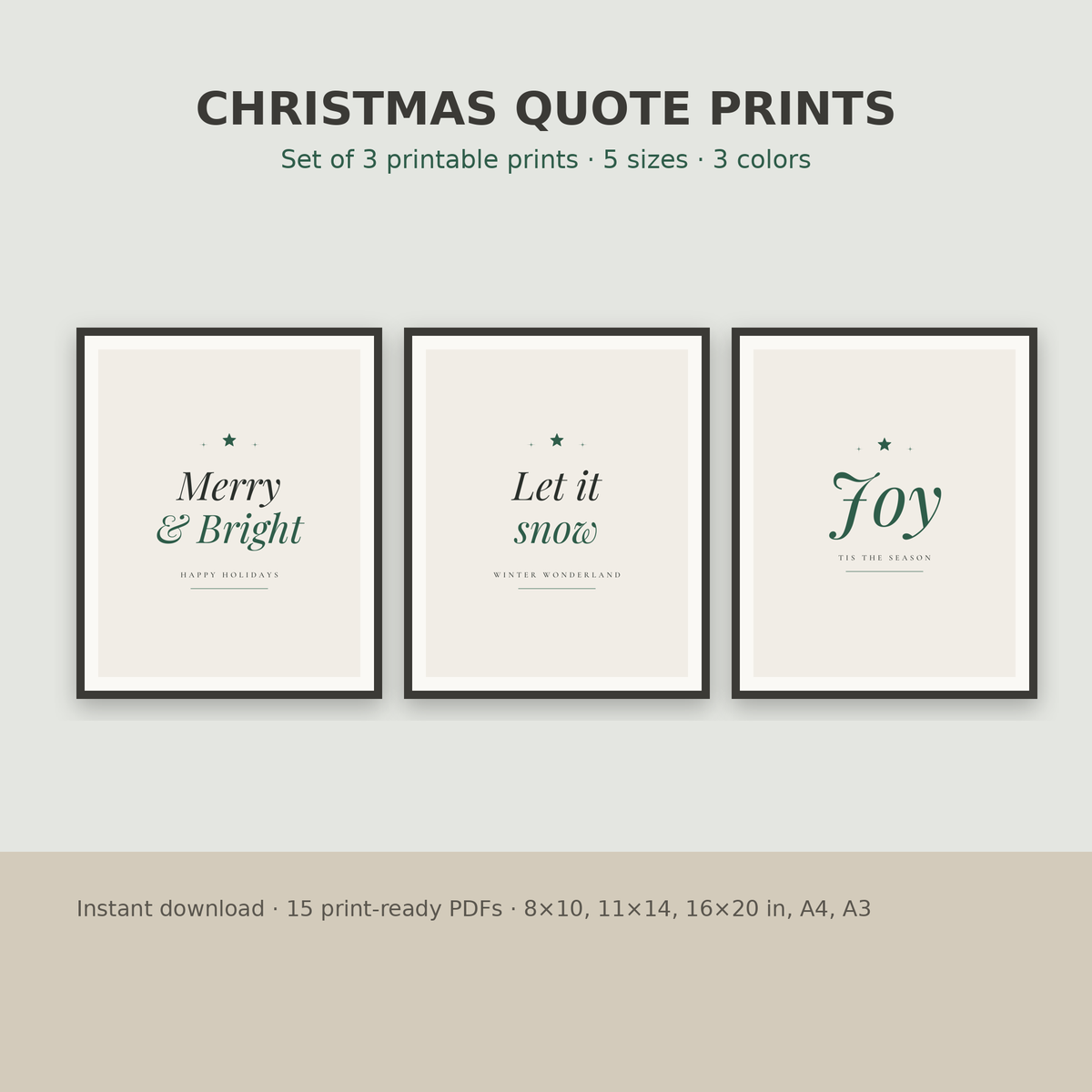 Christmas Quote Prints – Set of 3 Printable Holiday Wall Art