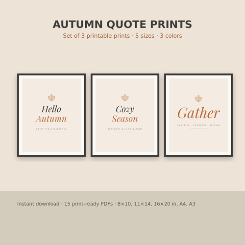 Autumn Quote Prints – Set of 3 Printable Fall Wall Art