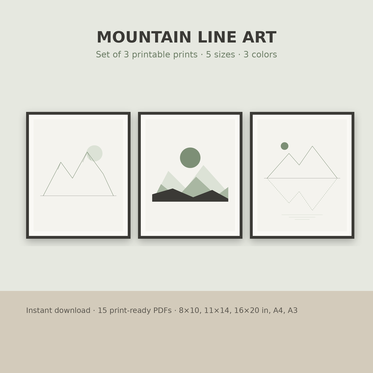 Mountain Line Art – Set of 3 Printable Minimalist Wall Prints