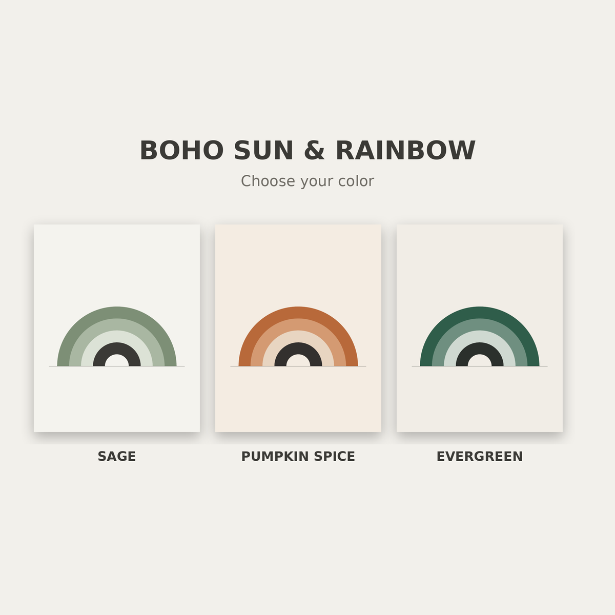 Boho Sun & Rainbow Art – Set of 3 Printable Mid-Century Prints