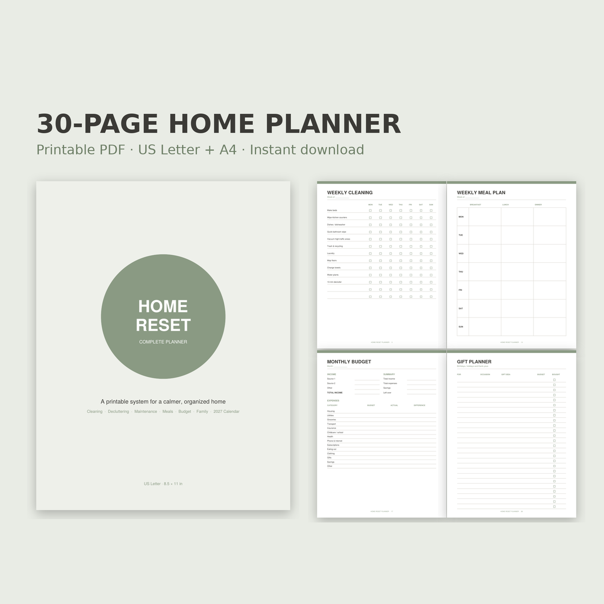 Home Reset Complete Planner – 30-Page Printable Home Management Binder